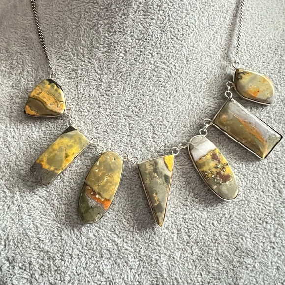 New Bumblebee Jasper Multi Stone Cluster Silver Overlay Necklace - Picture 4 of 12